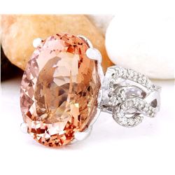 11.30 CTW Natural Morganite 18K Solid White Gold Diamond Ring