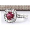 Image 2 : 2.10 CTW Natural Pink Tourmaline And Diamond Ring 14k Solid White Gold