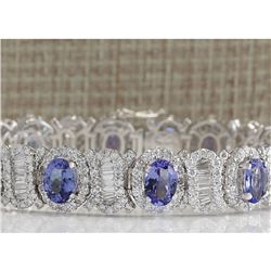 24.70 CTW Natural Tanzanite And Diamond Bracelet In 18K Solid White Gold
