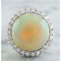 15.40 CTW Opal 18K White Gold Diamond Ring