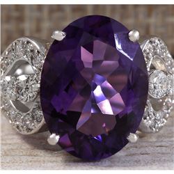 8.89 CTW Natural Amethyst And Diamond Ring In 18K Solid White Gold