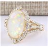 Image 2 : 7.09 CTW Natural Opal And Diamond Ring In 14k Yellow Gold