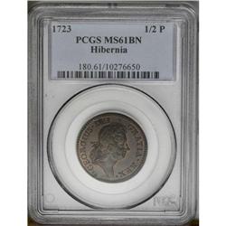	1723 1/2P Hibernia Halfpenny MS61 Brown PCGS. Breen-15 1723