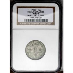 	1710-D 30DEN French Colonies Mousquetaire AU58 NGC. 1710-D