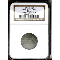 	1711-D 30DEN French Colonies 30 Deniers XF40 NGC. Vlac 1711-D