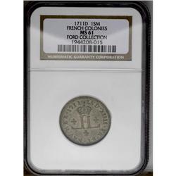 	1711-D 30DEN French Colonies 30 Deniers MS61 NGC. Vlac 1711-D
