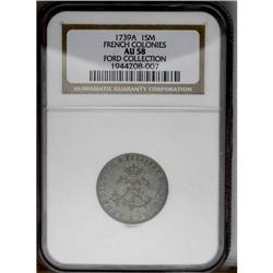 	1739-A SOU M French Colonies Sou Marque AU58 NGC. Vlac 1739-A