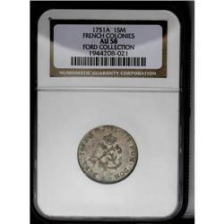 	1751-A SOU M French Colonies Sou Marque AU58 NGC. Vlac 1751-A