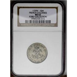 	1739-V SOU M French Colonies Sou Marque MS62 NGC. Vlac 1739-V