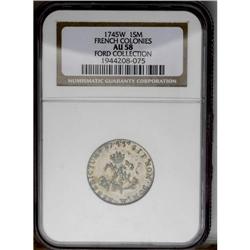 	1745-W SOU M French Colonies Sou Marque AU58 NGC. Vlac 1745-W