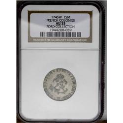 	1746-W SOU M French Colonies Sou Marque AU53 NGC. Vlac 1746-W