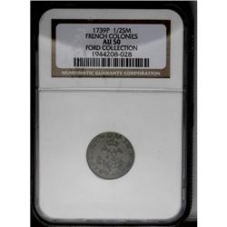 	1739-P 1/2 SOU M French Colonies Half Sou Marque AU50 1739-P