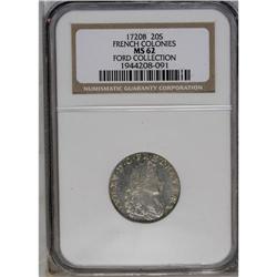	1720-B 20 Sols French Colonies MS62 NGC. 1720-B 20 Sols French Colonies MS62 NGC.