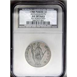 	1788 1C Massachusetts Cent--Reverse Scratched--NCS. AU 1788