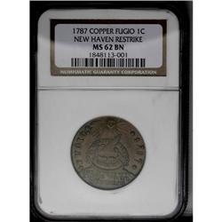 	1787 1C Fugio Cent, New Haven Restrike, Copper MS62 Br 1787