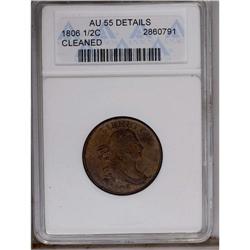 	1806 1/2 C Small 6, No Stems--Cleaned--ANACS. AU55 Det 1806
