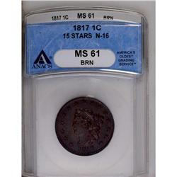 	1817 1C 15 Stars MS61 Brown ANACS. N-16, High R.1. Noy 1817
