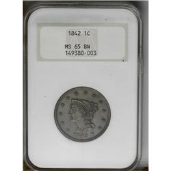 	1842 1C Large Date MS65 Brown NGC. N-4, R.2. Identifia 1842