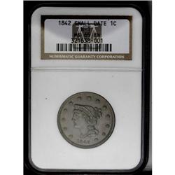 	1842 1C Small Date MS65 Brown NGC. Point of curl over 1842