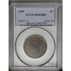 	1849 1C MS63 Brown PCGS. N-4, R.1. Grellman Die State 1849