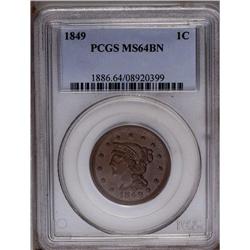 	1849 1C MS64 Brown PCGS. N-4, R.1. This splendid choco 1849
