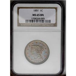 	1851 1C MS65 Brown NGC. N-2, R.1. Grellman Die State b 1851