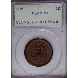 	1851 1C MS65 Red and Brown PCGS. N-2, R.1. Bright oran 1851