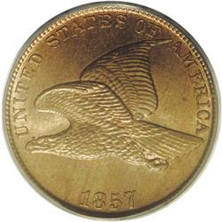	1857 1C MS65 PCGS. Although examples dated 1856 are we 1857