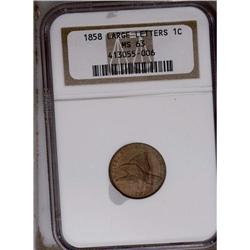 	1858 1C Large Letters MS63 NGC. High Leaves, Closed E 1858