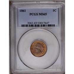 	1861 1C MS65 PCGS. A boldly detailed Gem with trivial 1861
