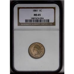 	1861 1C MS65 NGC. This exceptional Gem exhibits an exc 1861