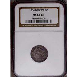 	1864 1C Bronze No L MS66 Brown NGC. A fully struck Pre 1864