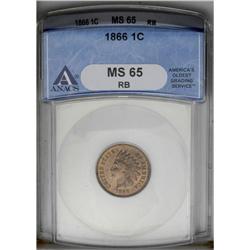 	1866 1C MS65 Red and Brown ANACS. Rich red-brown and g 1866