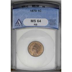 	1870 1C MS64 Red and Brown ANACS. Shallow N in ONE. Th 1870