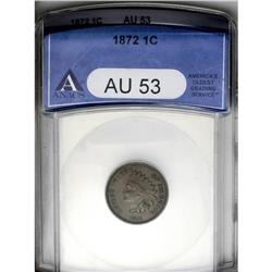 	1872 1C AU53 ANACS. Bold N in ONE. The medium chocolat 1872