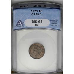 	1873 1C Open 3 MS65 Red and Brown ANACS. Mint orange-g 1873