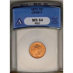 	1873 1C Open 3 MS64 Red ANACS. Blazing luster and rich 1873