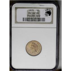 	1878 1C MS64 Red NGC. An Eagle Eye Photo Seal sticker 1878