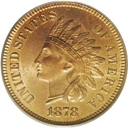 	1878 1C MS65 Red PCGS. This lustrous Gem is sharply im 1878