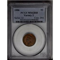	1886 1C Type Two MS62 Red and Brown PCGS. Reddish-brow 1886