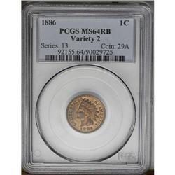 	1886 1C Type Two MS64 Red and Brown PCGS. Lustrous sur 1886