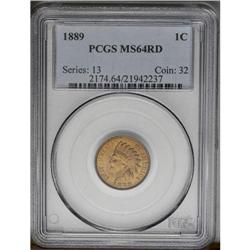 	1889 1C MS64 Red PCGS. Slightly mellowed, full-red col 1889