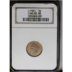 	1891 1C MS65 Red NGC. Pleasing for the grade with radi 1891