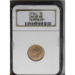 	1901 1C MS65 Red and Brown NGC. Orange-gold luster dis 1901
