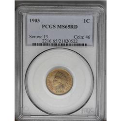 	1903 1C MS65 Red PCGS. Coppery-gold patina displays a 1903