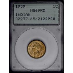 	1909 1C MS65 Red PCGS. This crisply struck honey-gold 1909