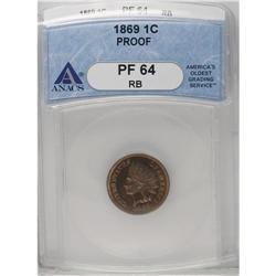 	1869 1C PR64 Red and Brown ANACS. Deep reddish-brown a 1869