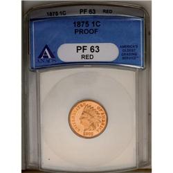 	1875 1C PR63 Red ANACS. This salmon-pink specimen is p 1875