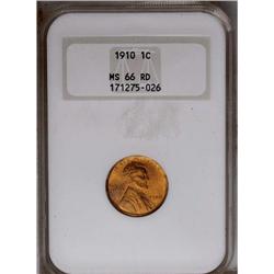 	1910 1C MS66 Red NGC. This fully struck Premium Gem ha 1910