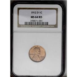 	1912-D 1C MS64 Red NGC. Copper-orange color covers lus 1912-D